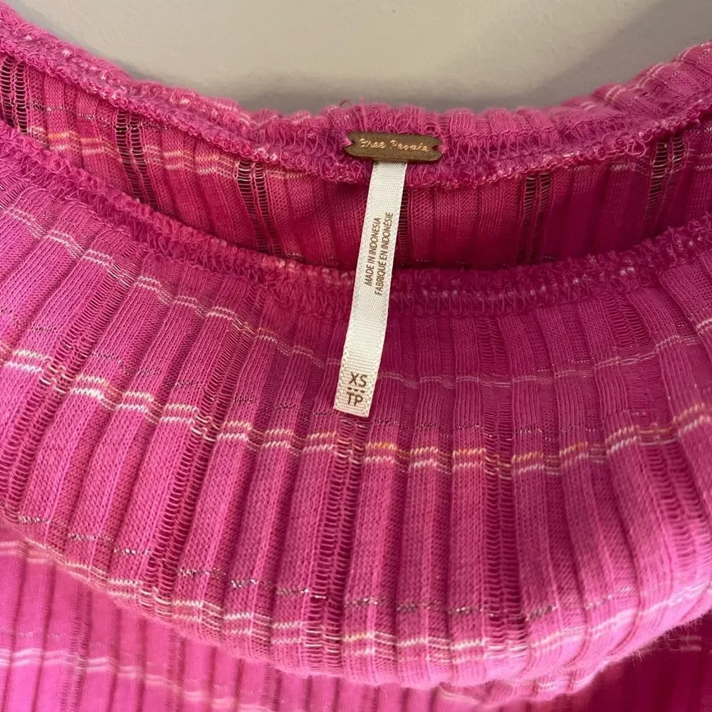 Free People Snowbunny Off the Shoulder Long Sleeve Top in Fuschia Fizz Combo XS